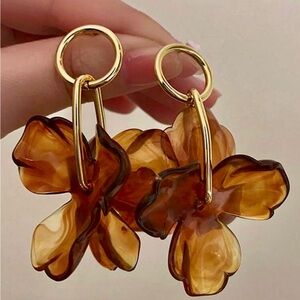 Gold and Brown Floral Earrings